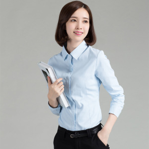 秋季商务白色长袖职业装衬衫棉修身气质工作服女显瘦正装衬衣翻领职业装