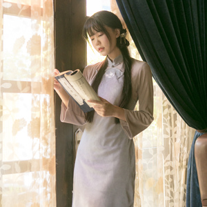 川黛 - 池月 原创设计 民国风 温婉双襟 粉蓝拼接 古典少女旗袍旗袍
