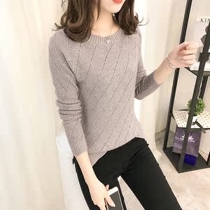 针织衫女装套头秋款2017新款修身毛衣早秋季长袖上衣服薄款打底衫针织上衣女