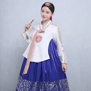 高档韩国传统女士宫廷皇后韩服朝鲜民族服装婚礼礼服表演出舞台服女士礼服
