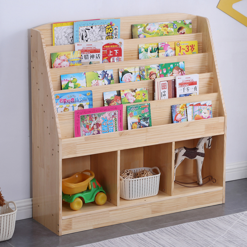 儿童书架绘本架简易置物架幼儿园宝宝书报图书架实木玩具收纳书柜