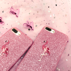 ins闪粉火烈鸟iphone6s手机壳苹果7/8plus女款6p半包苹果6手机壳苹果手机壳