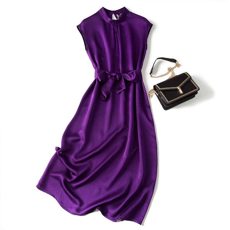 2020春装新款女装真丝连衣裙紫色气质紫色高贵裙子桑蚕丝长裙夏