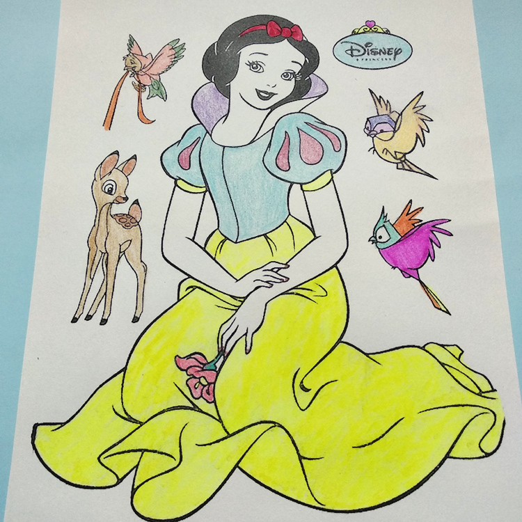 女孩白雪公主绘画填色涂色本幼儿童宝宝学画涂鸦手绘图画本描红本