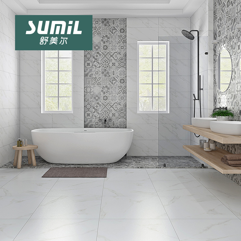 卫生间瓷砖墙砖地砖现代简约瓷砖厨房墙砖厕所浴室雅士白600x600