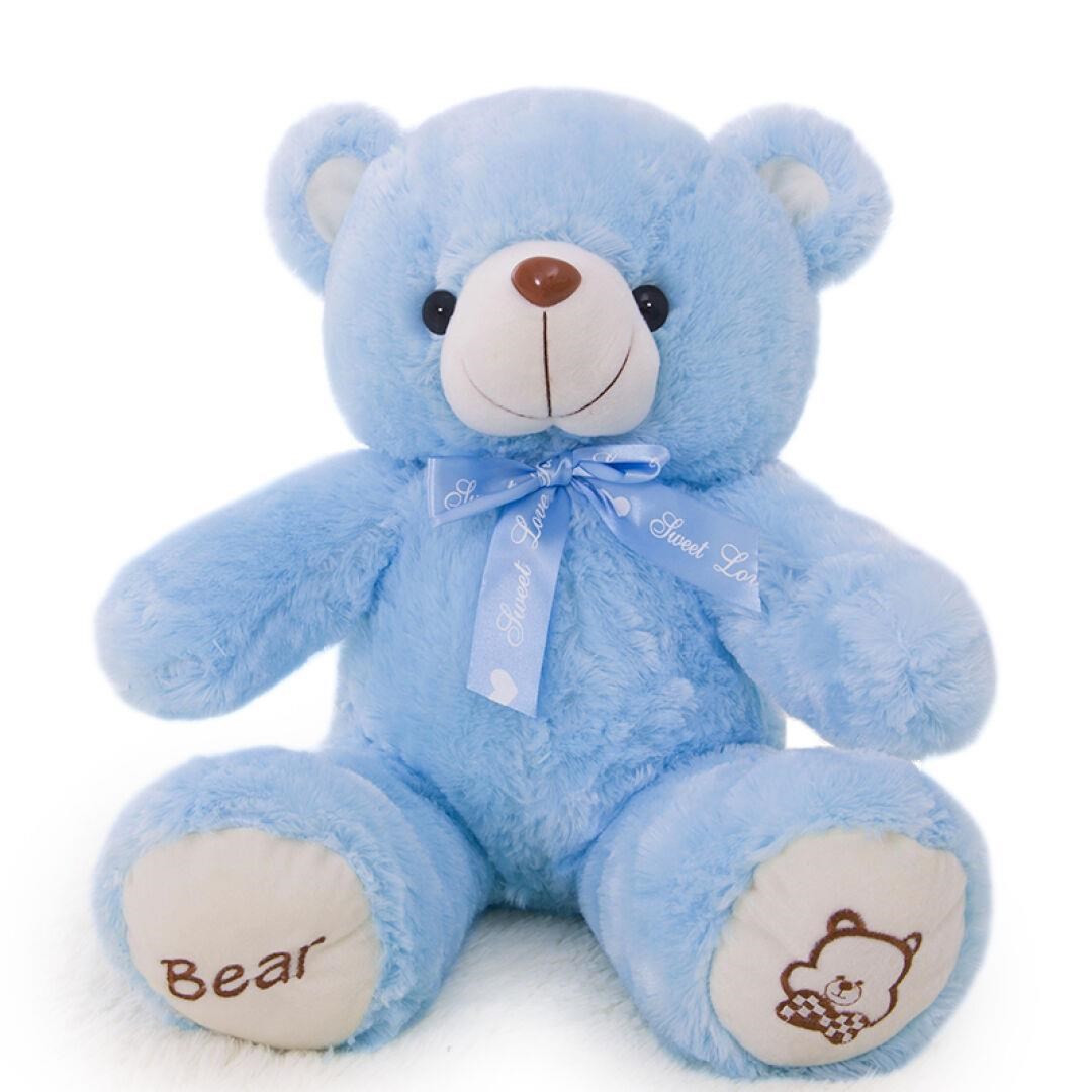 毛绒玩具泰迪熊抱抱熊公仔四色大号布娃娃 浅蓝色 16米玩偶领结