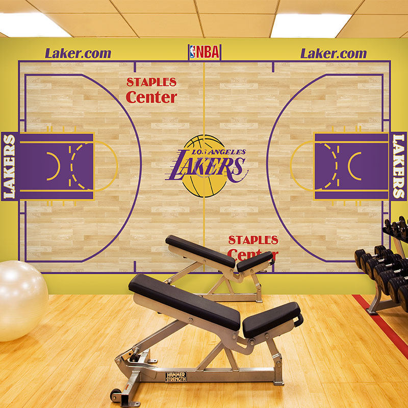 nba球队篮球场湖人队logo主场科比壁纸男生卧室墙纸装饰墙布3d画