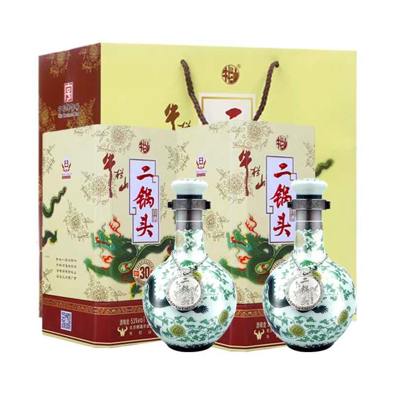 牛栏山二锅头53度白酒珍品三十(30)青龙500ml*2清香型礼袋装