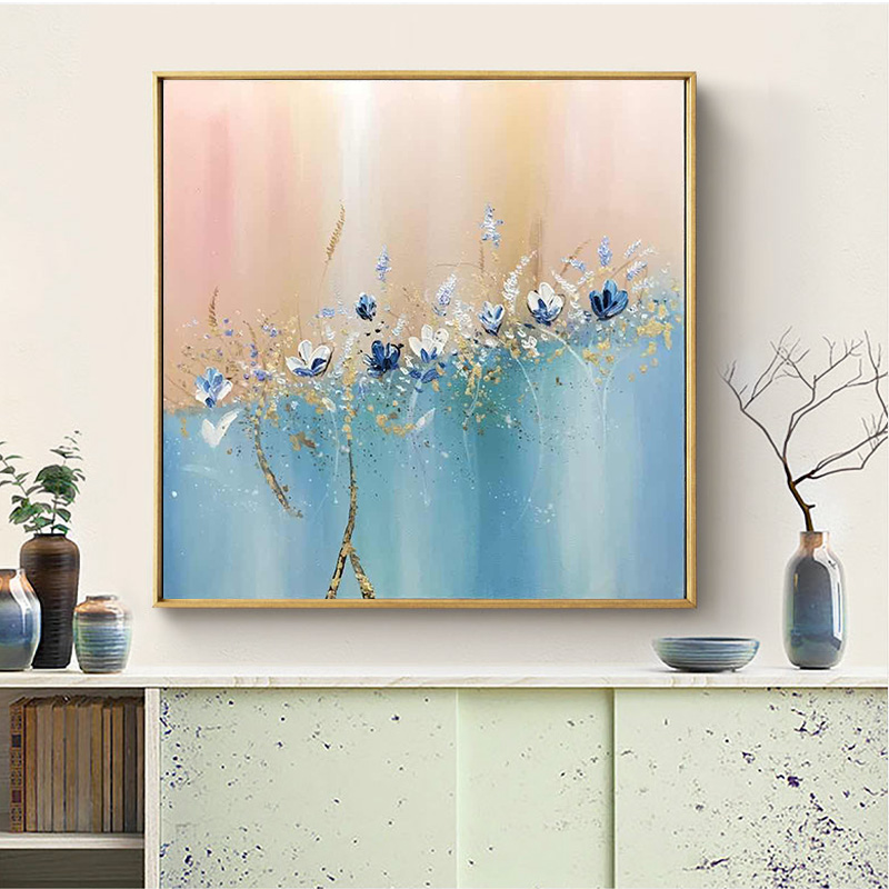 莺花渡纯手绘油画现代轻奢肌理画卧房客厅装饰画定制花卉抽象挂画