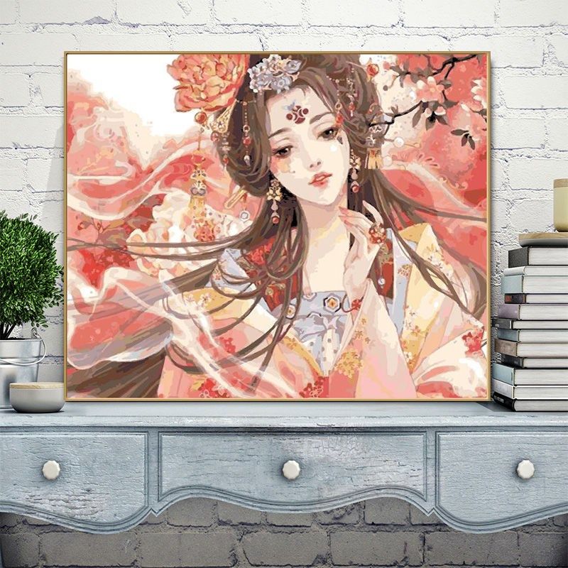 涂色画成年手工diy数字油画客厅风景花卉古风少女动漫人物填色手