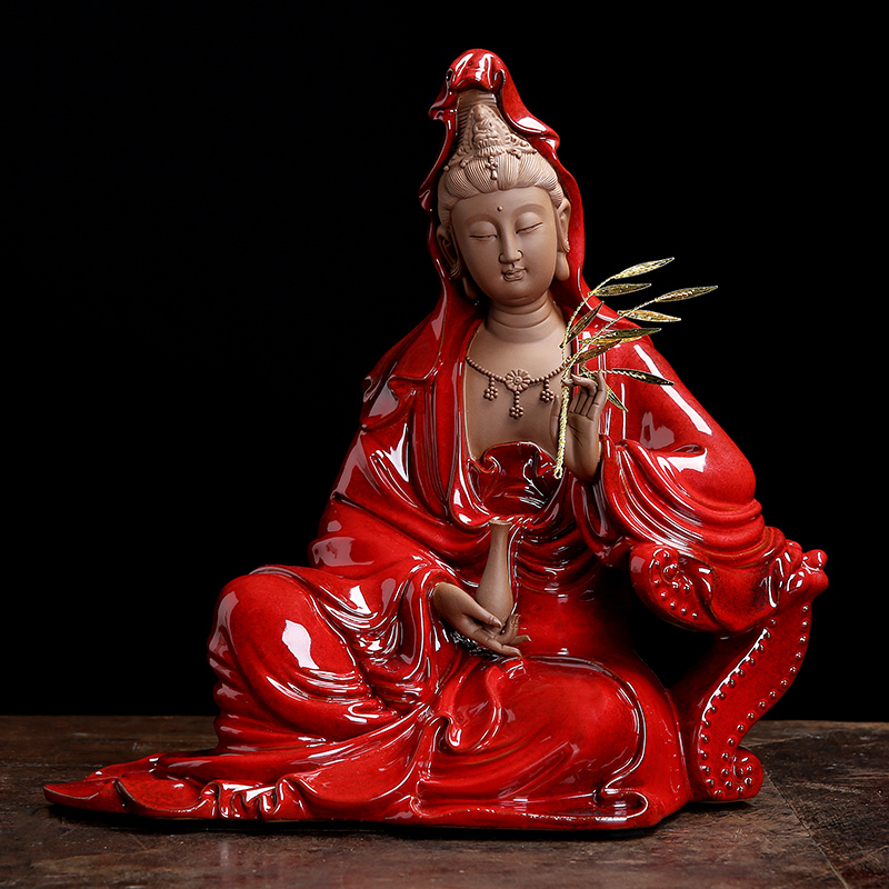 陶瓷自在观音菩萨 佛像供奉 现代中式客厅禅意家居装饰摆件工艺品
