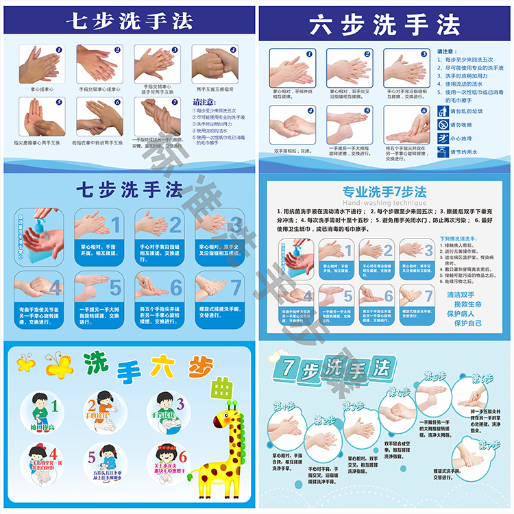 医院学校正确7步洗手法步骤图墙贴6六部幼儿园卡通班级布置画贴纸