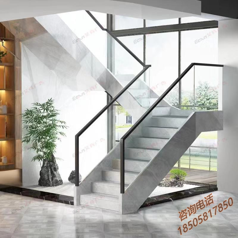 杭州楼梯扶手室内钢化玻璃简约现代实木栏杆整体楼梯定制