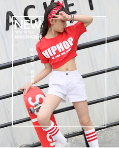韩版儿童爵士舞演出服装现代舞蹈女童街舞HIPHOP嘻哈表演红色卫衣儿童演出服