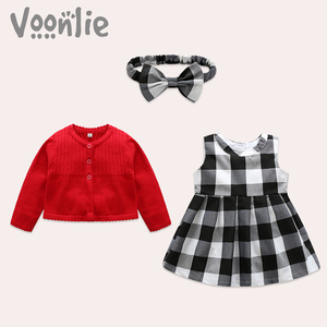 Voonlie童装女宝宝春装连衣裙女童格子裙周岁礼服裙子婴儿公主裙女童连衣裙