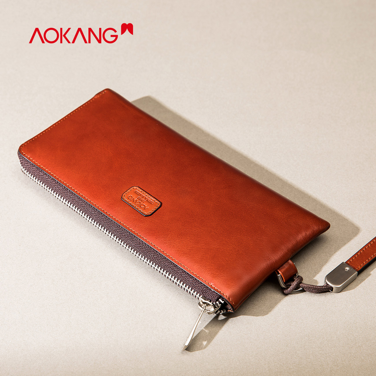 奥康真皮手包男2020新款大容量拉链超薄复古钱包男长款休闲大皮夹
