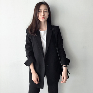 韩国代购2017春秋新款小西装女中长款西服长袖百搭显瘦简约外套女女士西装