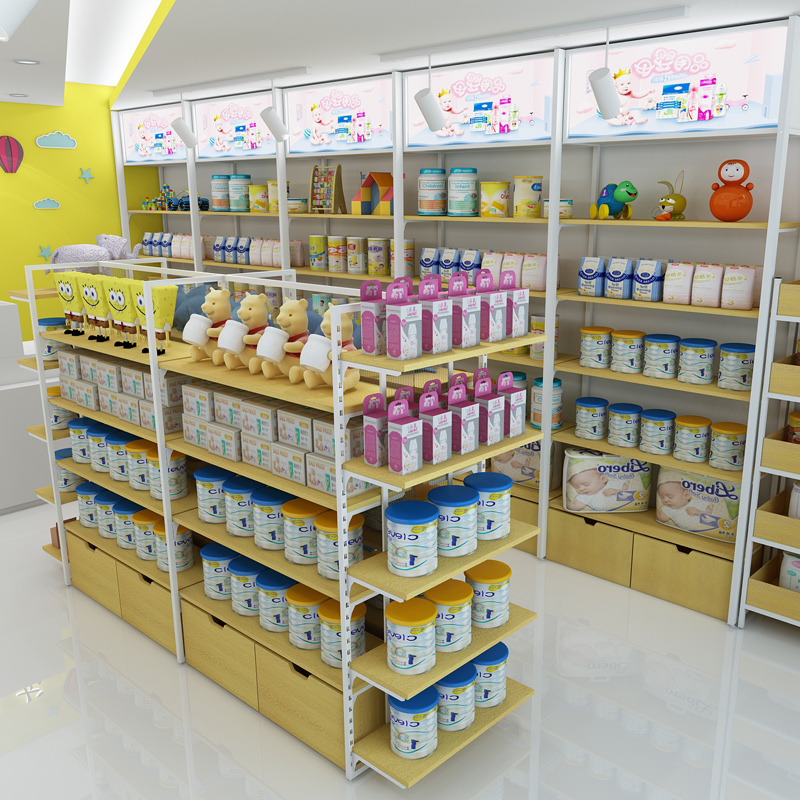 母婴店货架展示柜奶粉纸尿裤孕婴奶瓶奶嘴用品中岛柜创意简易展柜