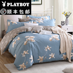 花花公子纯棉四件套全棉1.8m床上用品双人简约床单被套1.5三件套三件套床上用品