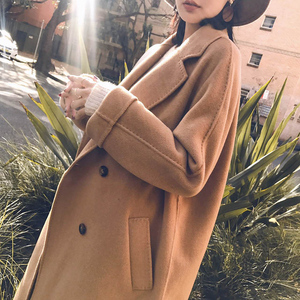 崔婶儿 秋冬新款小个子中长款风衣毛呢外套过膝羊毛双面呢大衣女双面呢大衣