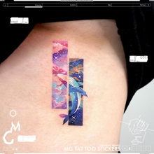 MG tattoo 唯美星空海洋生物 鲸鱼图案情侣梦幻纹身贴纸男女防水