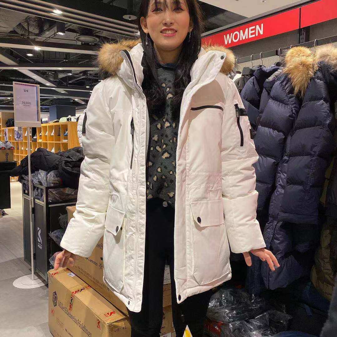 大表哥全球go 韩国millet代购工装款带帽毛领中长款羽绒服 5色