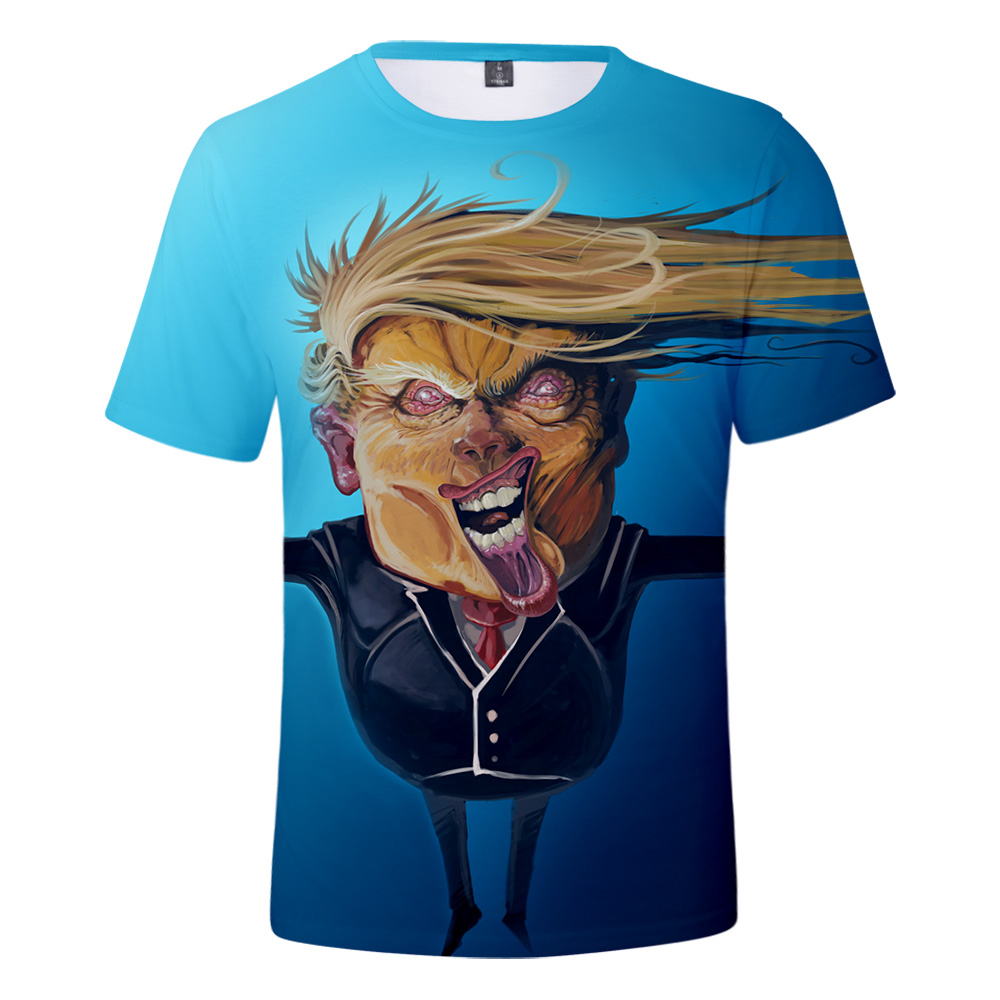 纹离恶搞美国总统特朗普人物卡通头像 全彩清凉t恤短袖男女贸易战