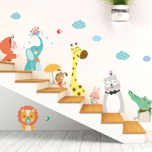 立体卡通动物幼儿园楼梯台阶贴墙面布置墙贴纸自粘装饰墙壁贴画