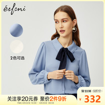 伊芙丽衬衫女2020新款设计感小众雪纺衬衣系带女装法式长袖上衣
