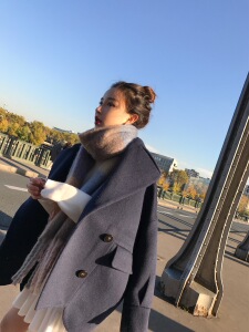 钱夫人CHINSTUDIO港味纯色双排扣毛呢外套女中长款宽松呢子大衣潮外套女