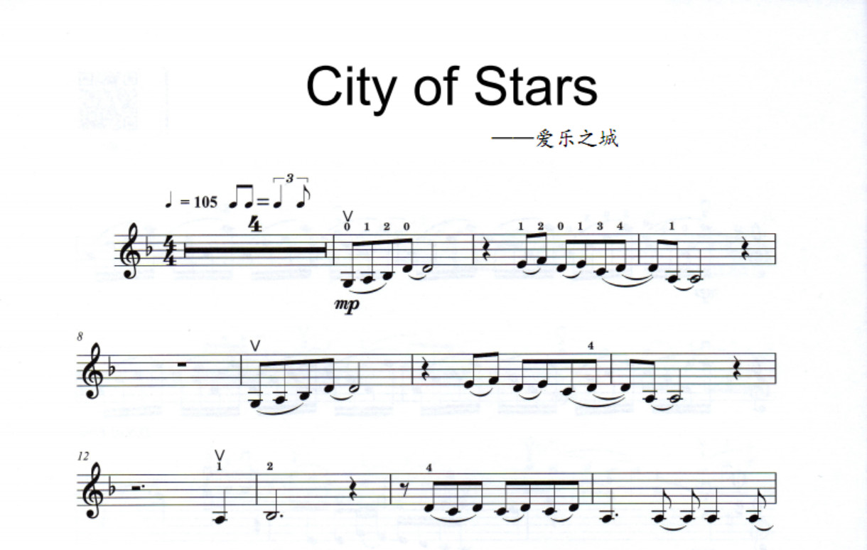 爱乐之城 city of stars 版本二(小提琴独奏谱 钢琴伴奏谱)
