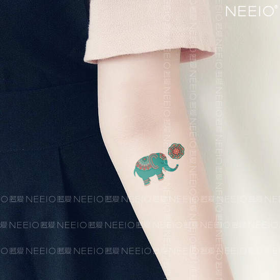 neeio原创 纹身贴 西域小象 卡通可爱大象 图腾象 防水持久真 女