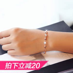 镶施华洛世奇锆四叶草银饰品手链女韩版手镯简约学生个性生日礼物手链