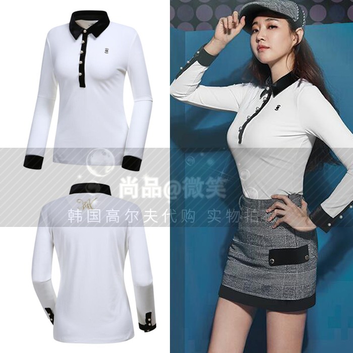 2018秋季新品韩国代购wangl*高尔夫服装女士珍珠长袖t恤golf上衣