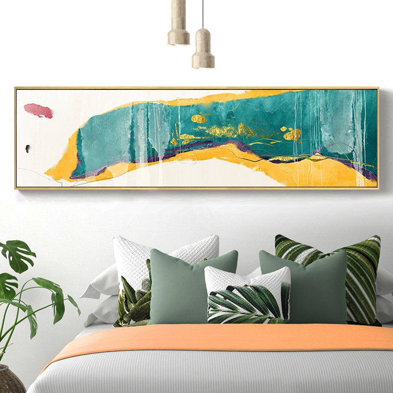 卧室床头挂画横幅沙发背景墙装饰画现代客厅北欧风格抽象晶瓷壁画