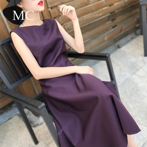 MC欧美女装2017秋季新款无袖中长款显瘦气质名媛礼服裙大摆连衣裙女装