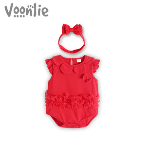 Voonlie童装婴儿满月百日周岁礼服女宝纯棉爬服公主三角哈衣0-1岁满月服
