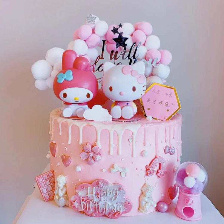 kt猫凯蒂猫美乐蒂烘焙蛋糕摆件 少女粉色系小女孩ins生日蛋糕摆件