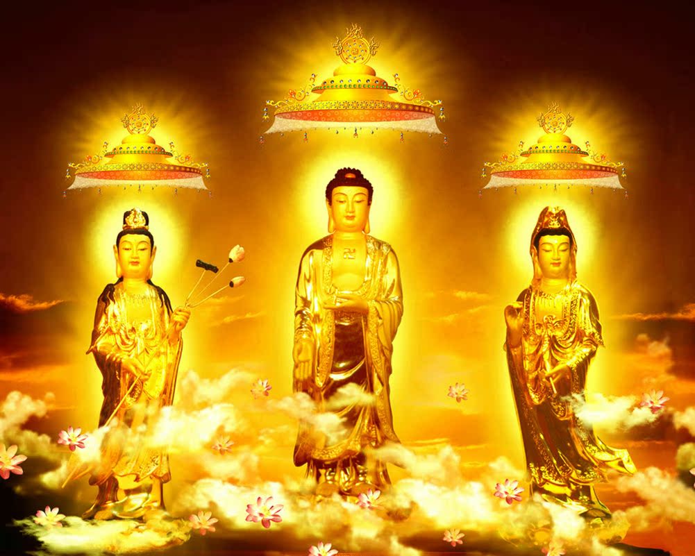 华藏寺开光西方三圣阿弥陀佛观世音菩萨佛像画像78x62cm 显圣版