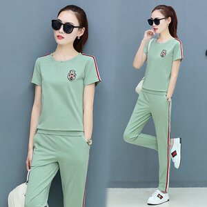 品牌2018夏季新款纯棉短袖长裤运动套装女时尚大码休闲服两件套潮品牌运动服