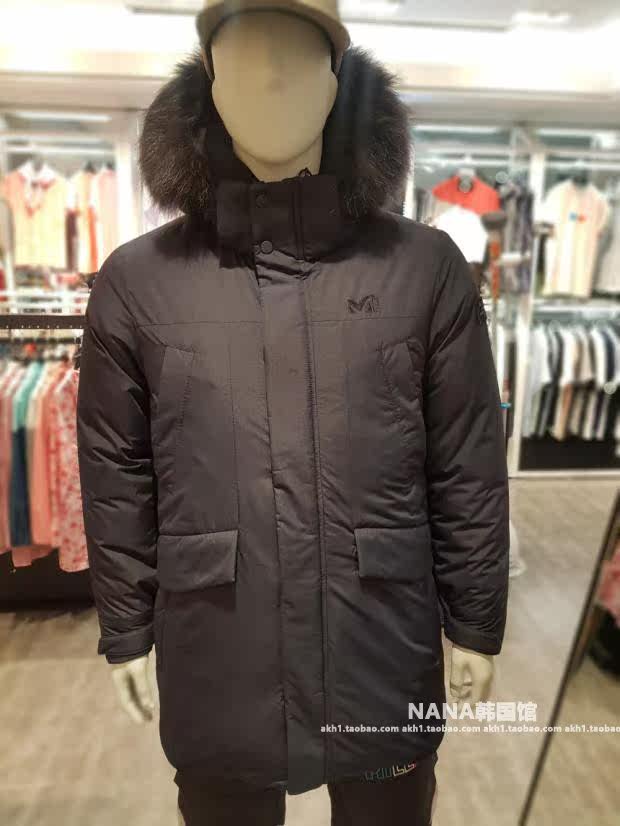 韩国代购 millet 19冬男士大毛领加厚中长款工装鹅绒羽绒服452