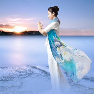 秦曲丝巾女春秋百搭中国风真丝围巾杭州桑蚕丝绸礼品夏季长披肩真丝围巾