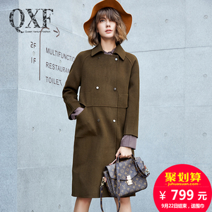 QXF/千禧福2017秋冬毛呢外套欧美双排扣反季双面羊绒大衣女中长款双面绒大衣