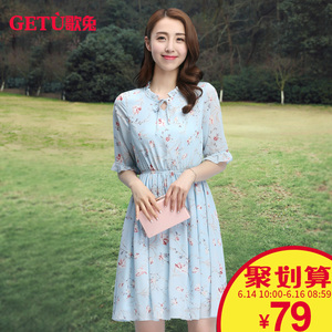 雪纺连衣裙女夏季中长款2017新款显瘦学院风碎花小清新学生中裙子碎花连衣裙