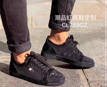 2023 Новые CL Кроссовки с низким уровнем бурения мужские черные замшевые шнурки красные подошвы обувь для пар стразы кроссовки женские