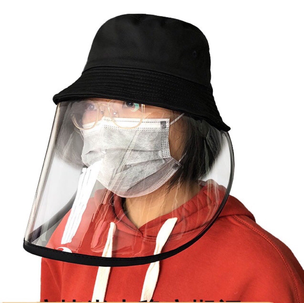 防飞沫防风防尘防油烟防油溅面罩女全脸防护透明可拆卸面罩带帽