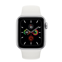 Apple/苹果 Apple Watch Series 5；银色铝金属表壳；白色运动型表带 - S/M 和 M/L