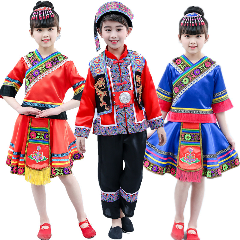 新款儿童阿昌族民族舞蹈演出服装男女童传统少数民族葫芦丝表演服