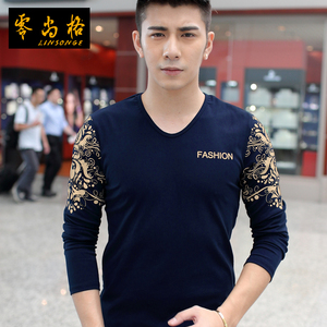 春秋加厚男装青年衣服男士V领纯棉保暖打底衫潮冬季加绒男长袖T恤男装