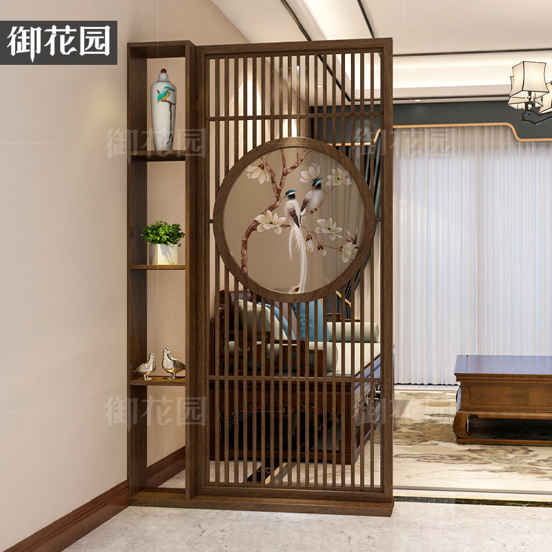 新中式实木屏风隔断装饰客厅餐厅进门入户玄关镂空置物架小户型